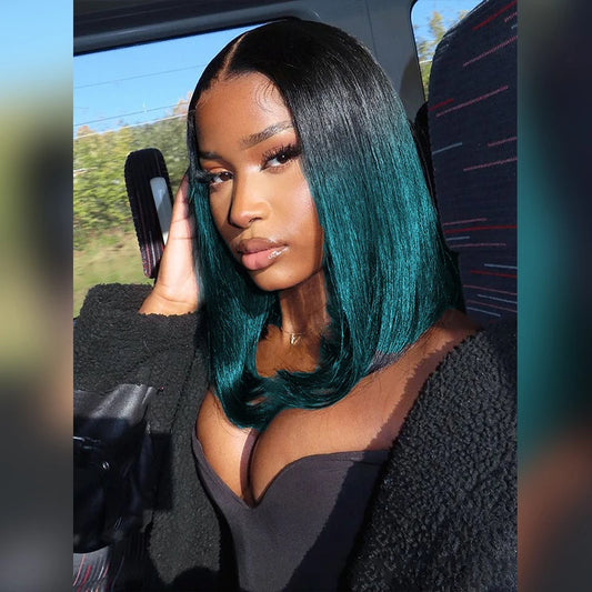 4x4 Lace Closure korte bobpruik van echt haar T1B/groen