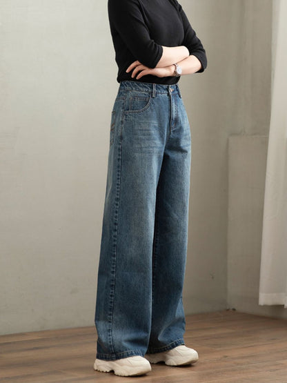 Vintage Wide-Leg High-Waisted Denim Pants