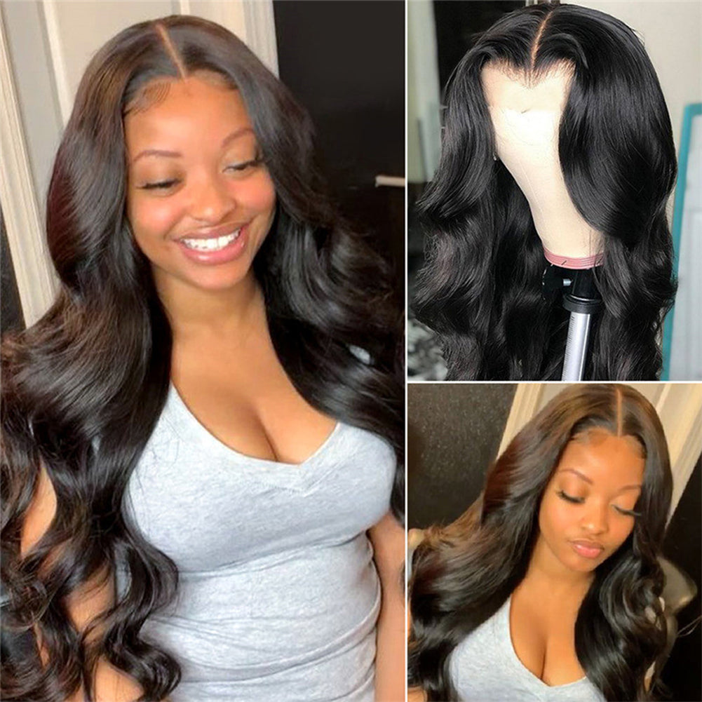 Lange golvende synthetische lace wig