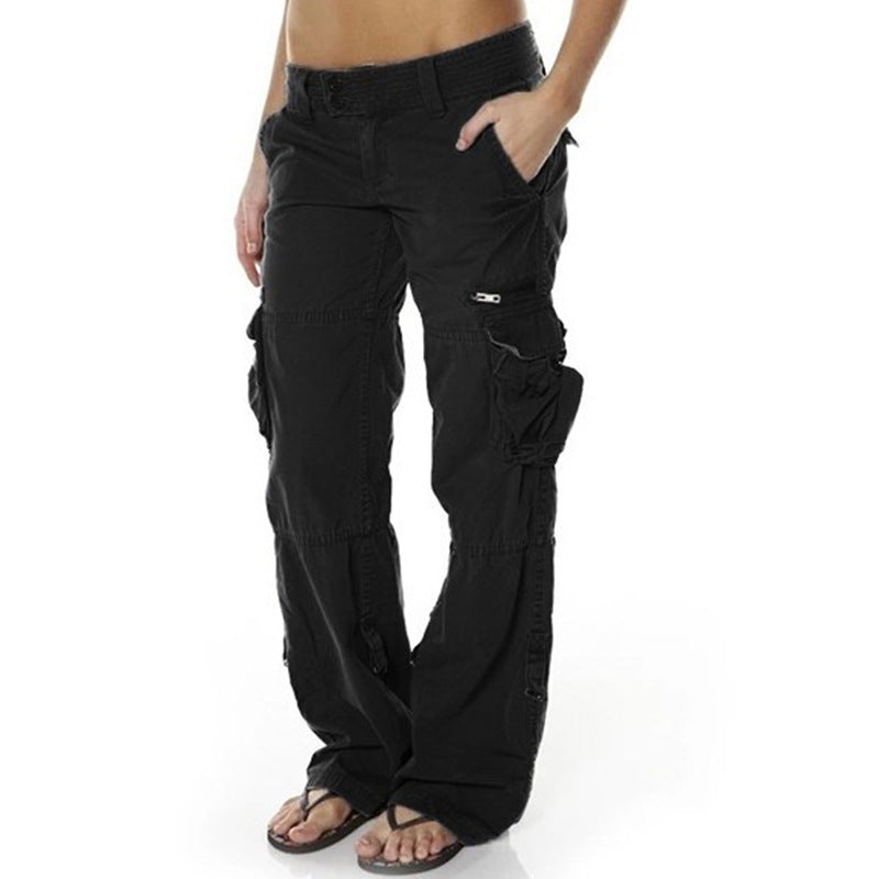 Multi pocket casual loose slimming straight leg women's work pants for women