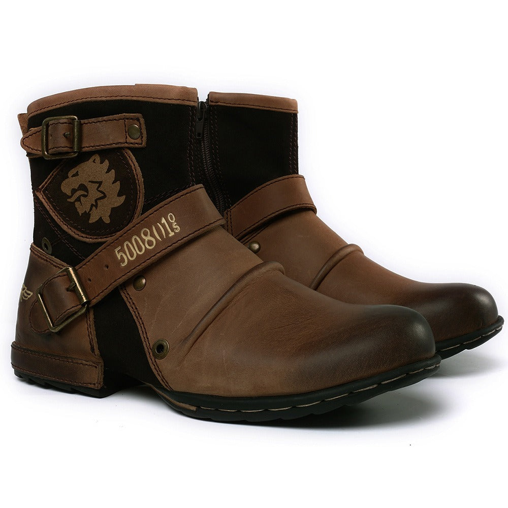 Western denim PU-leren Martin boots voor heren