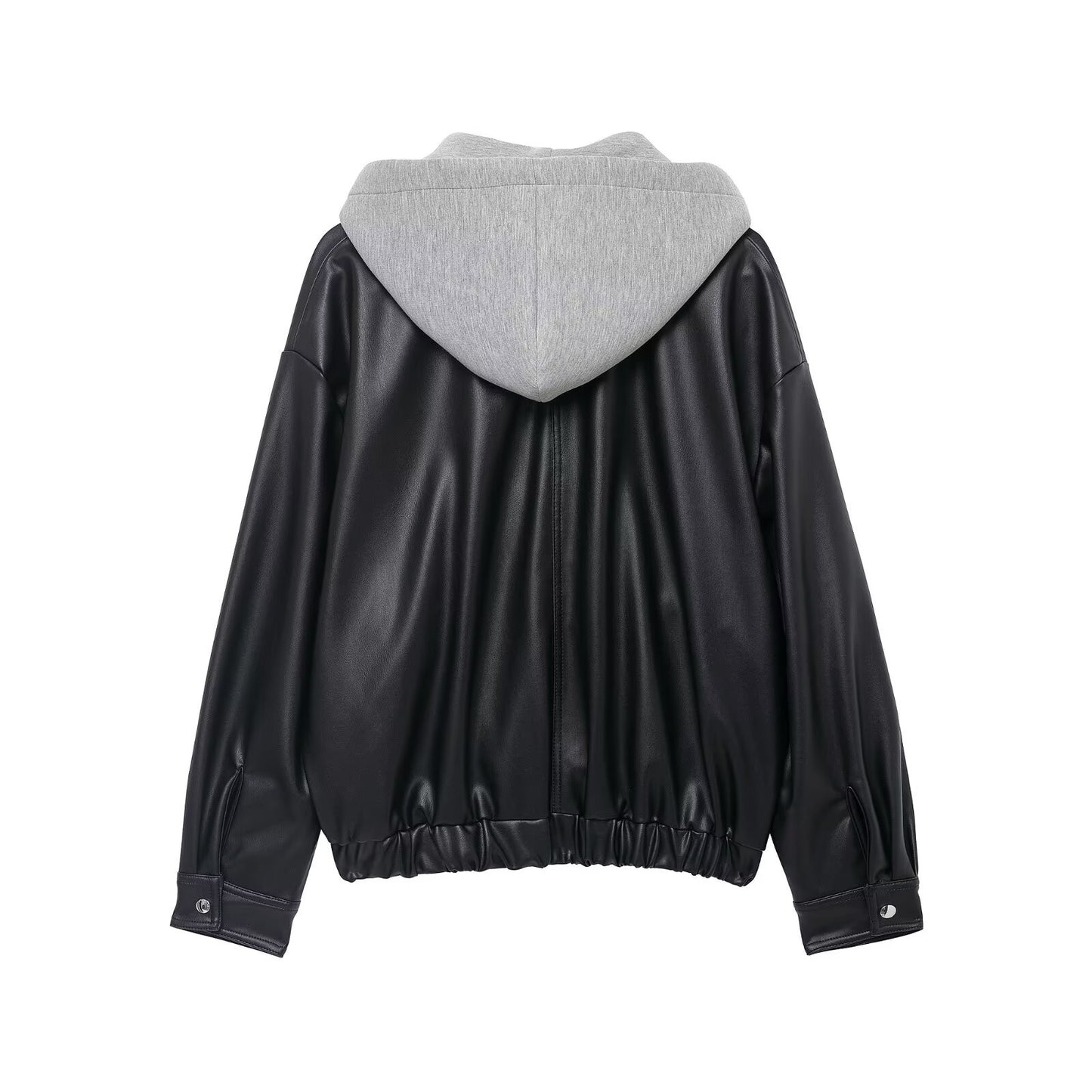 Dames faux lederen jack met contrasterende capuchon