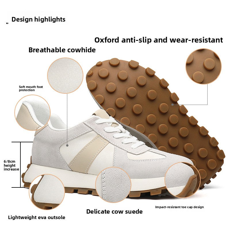 Mens Breathable Height Increasing Sneakers Genuine Cowhide Leisure Shoes