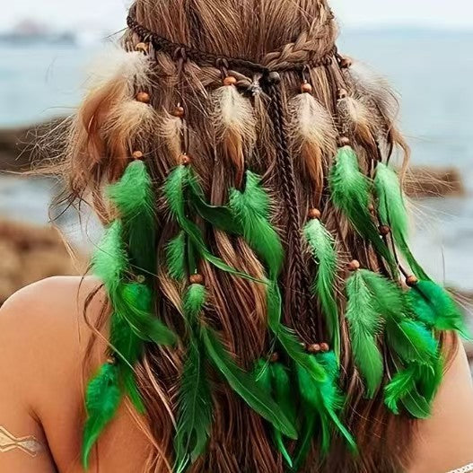 Boheemse lange tweekleurige veren haarband