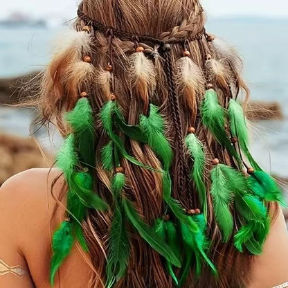 Boheemse lange tweekleurige veren haarband