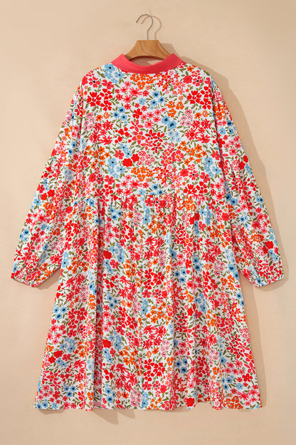 Plus size mini-jurk met knoopsluiting V-hals luipaard of bloemenprint losse pasvorm