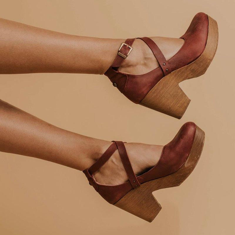 Womens Buckle Strap Wedge Heel Sandals