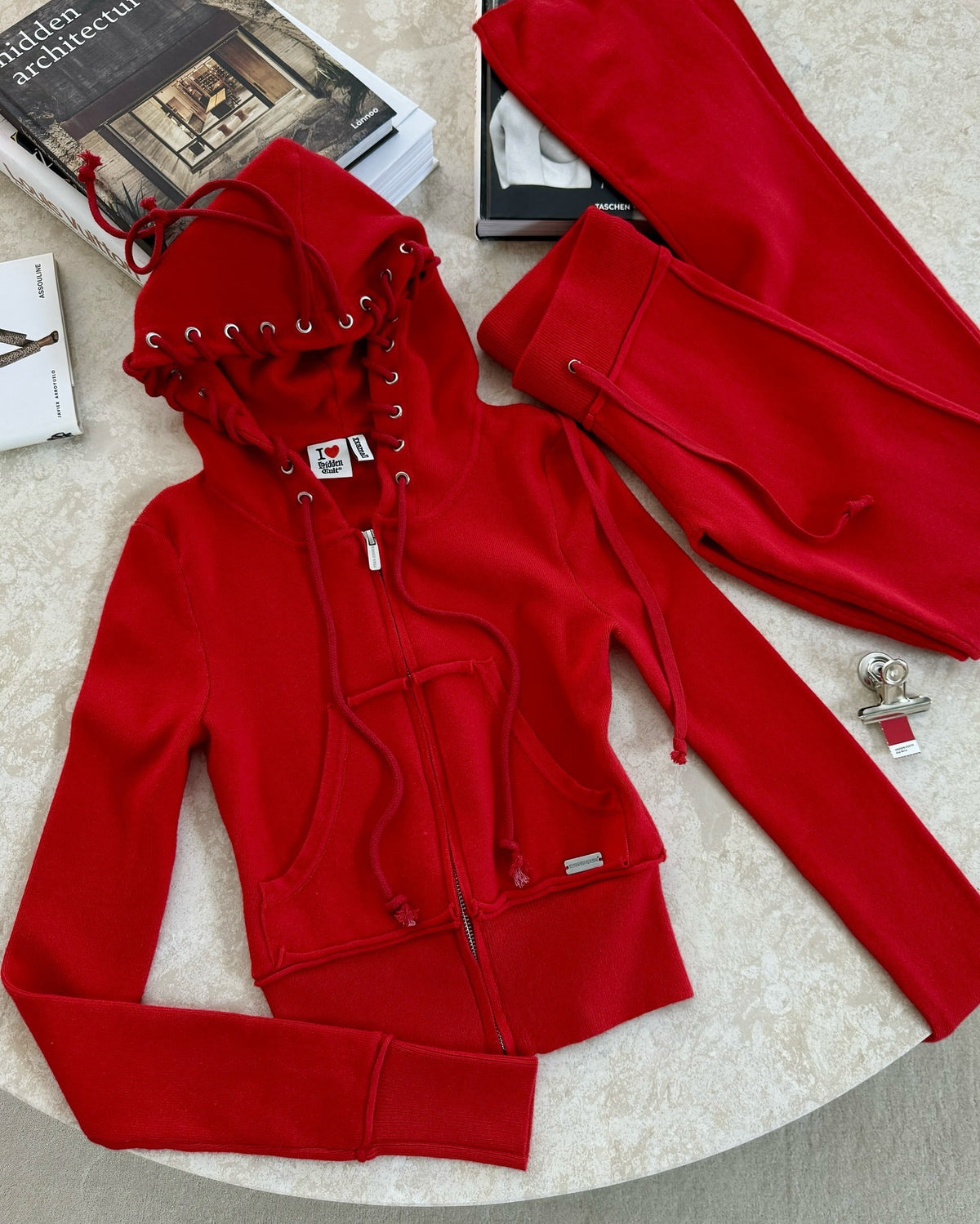 Women's Short Zip-Up Hoodie and Flared Pants Two-Piece Set