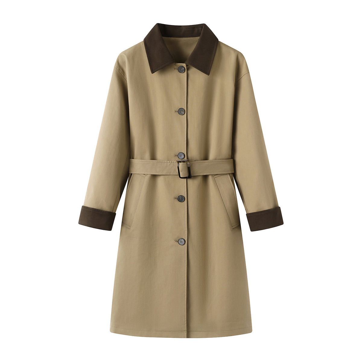 Women's color-blocked collar trench coat