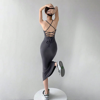 European and American style sexy hot girl cross-backless dress summer slim suspender skirt