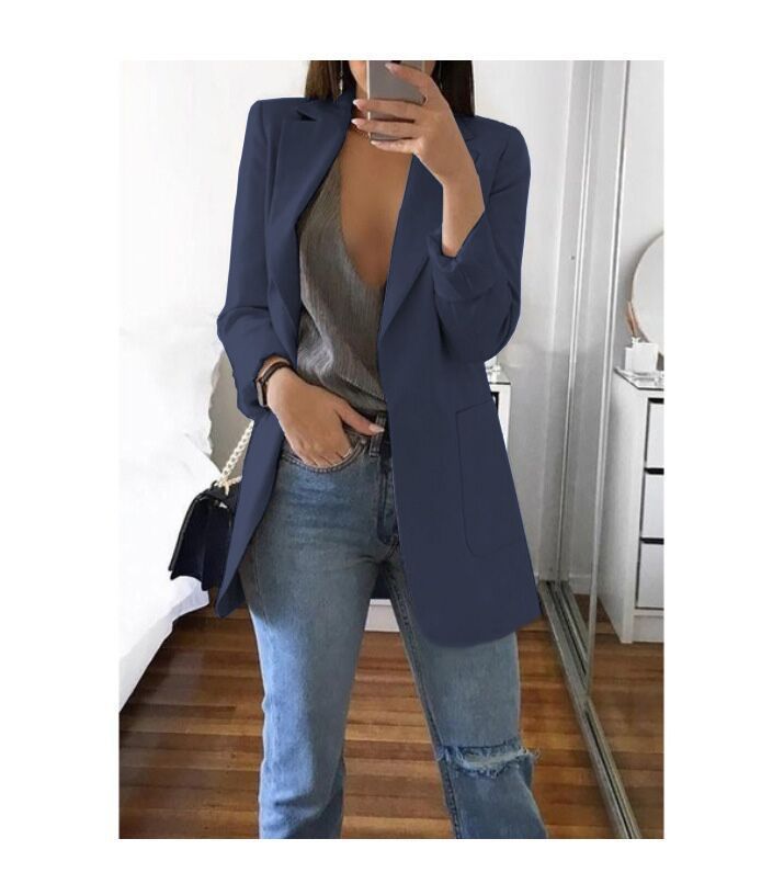 European and American fashion collar slim fit cardigan temperament suit jacket for women