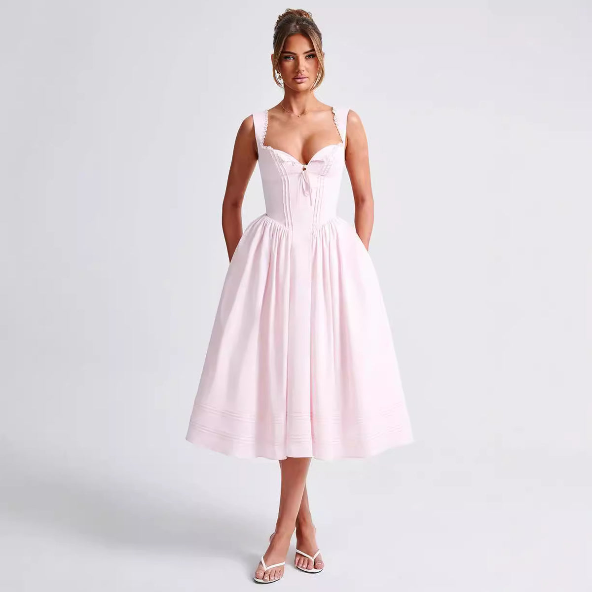 Elegant Fashion High-Waist Backless Strapless Solid Color Dress for Women