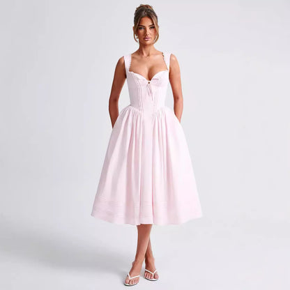 Elegant Fashion High-Waist Backless Strapless Solid Color Dress for Women