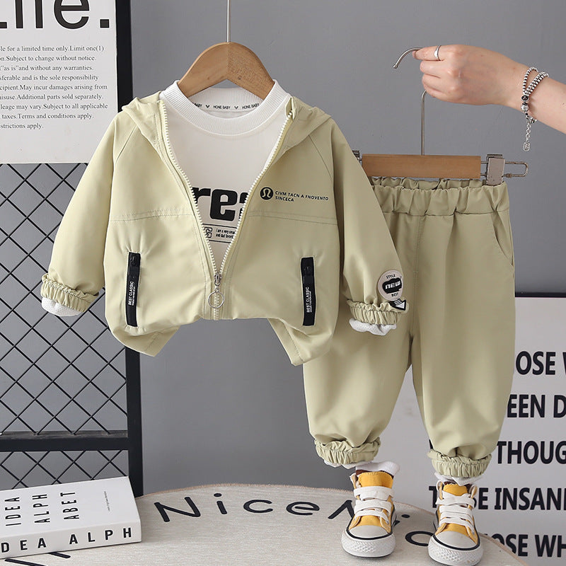 Spring and Autumn hooded long sleeved three piece set
