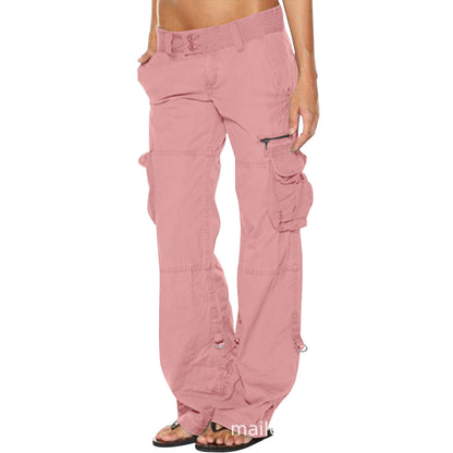 Multi pocket casual loose slimming straight leg women's work pants for women