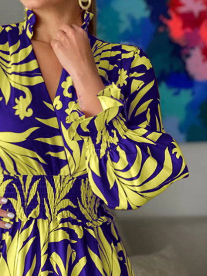 Maxi-jurk met print en ruchesmouwen