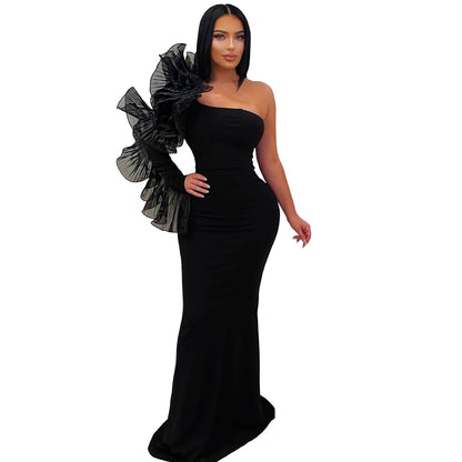 Fashion Elegant Single Ruffle Sleeve Fitted Dress for Women