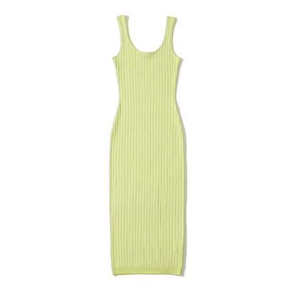 Zomerse casual geribde mouwloze midi-jurk