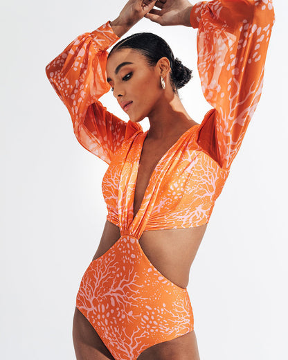 New Printed Long Sleeve Bikini Sexy Split Swimsuit Women's Plus Size Swimsuit