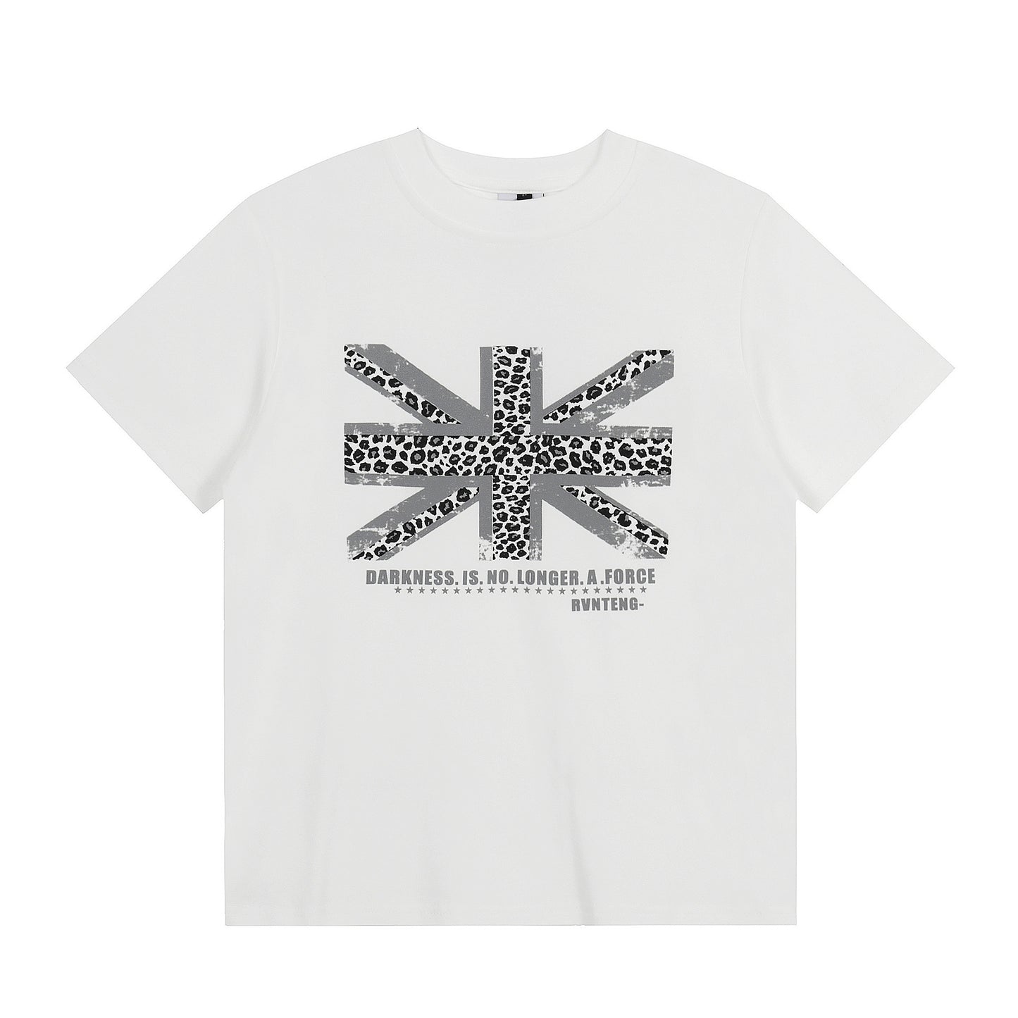 Leopard Print Union Jack Pattern Short Sleeve T-Shirt Retro Loose Fashion Unisex Top