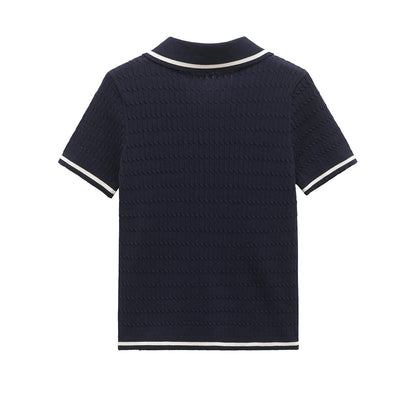 Dames poloshirt met contrast strepen korte mouwen en knopen