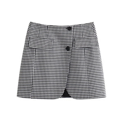 Women's Short Plaid Suit Jacket + Skirt Set