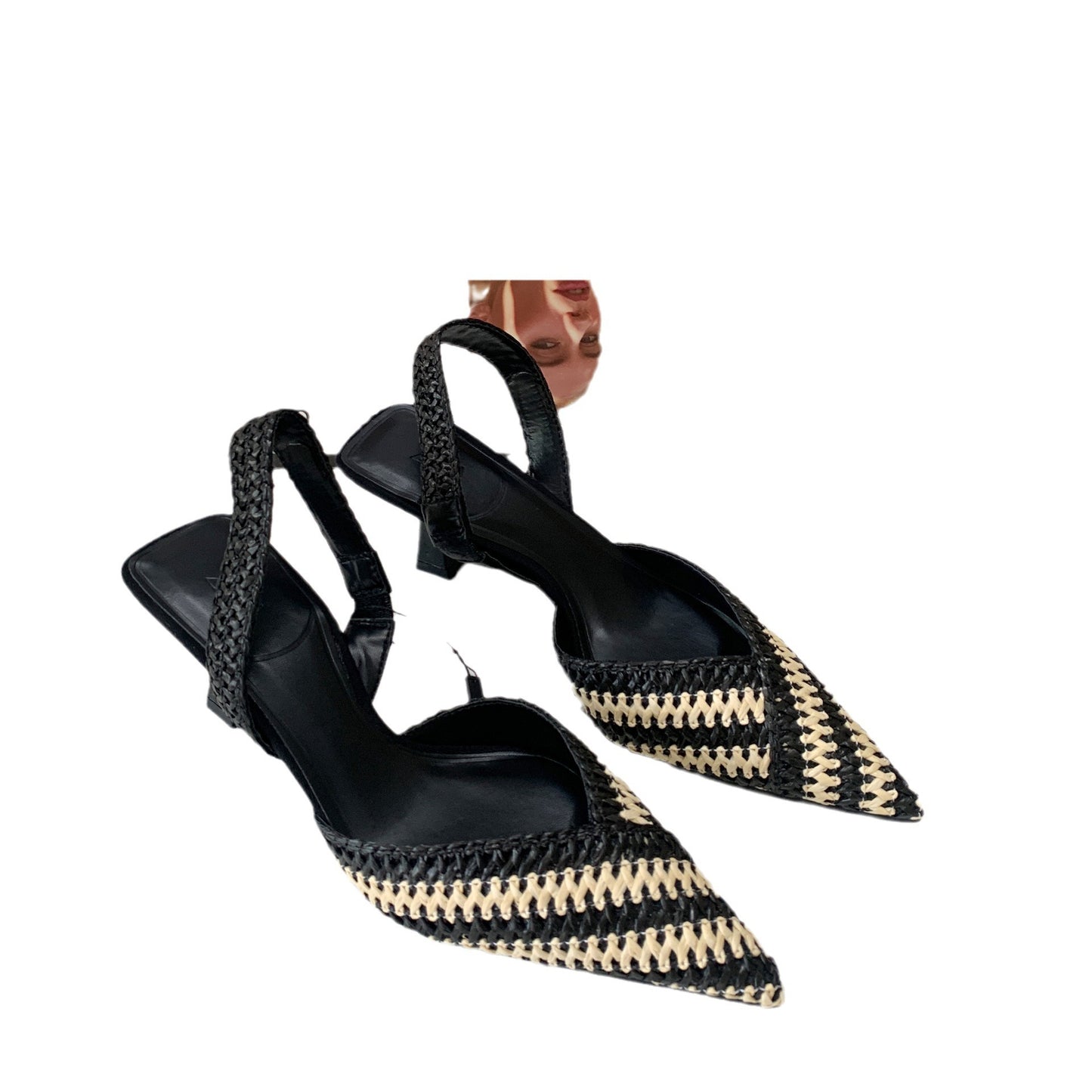 Franse luxe slingback pumps met gevlochten stiksels en spitse neus