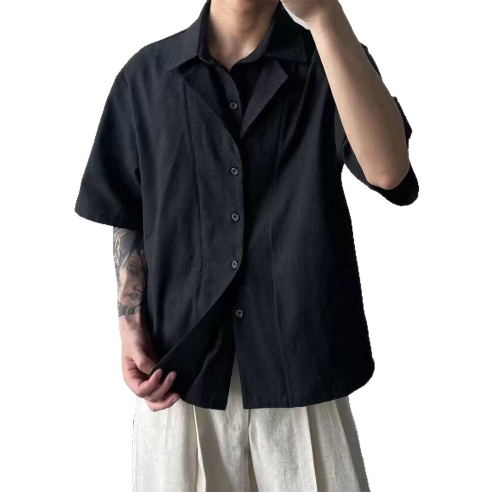 Classic Preppy Style Two-Piece Linen Blend Short Sleeve Shirt