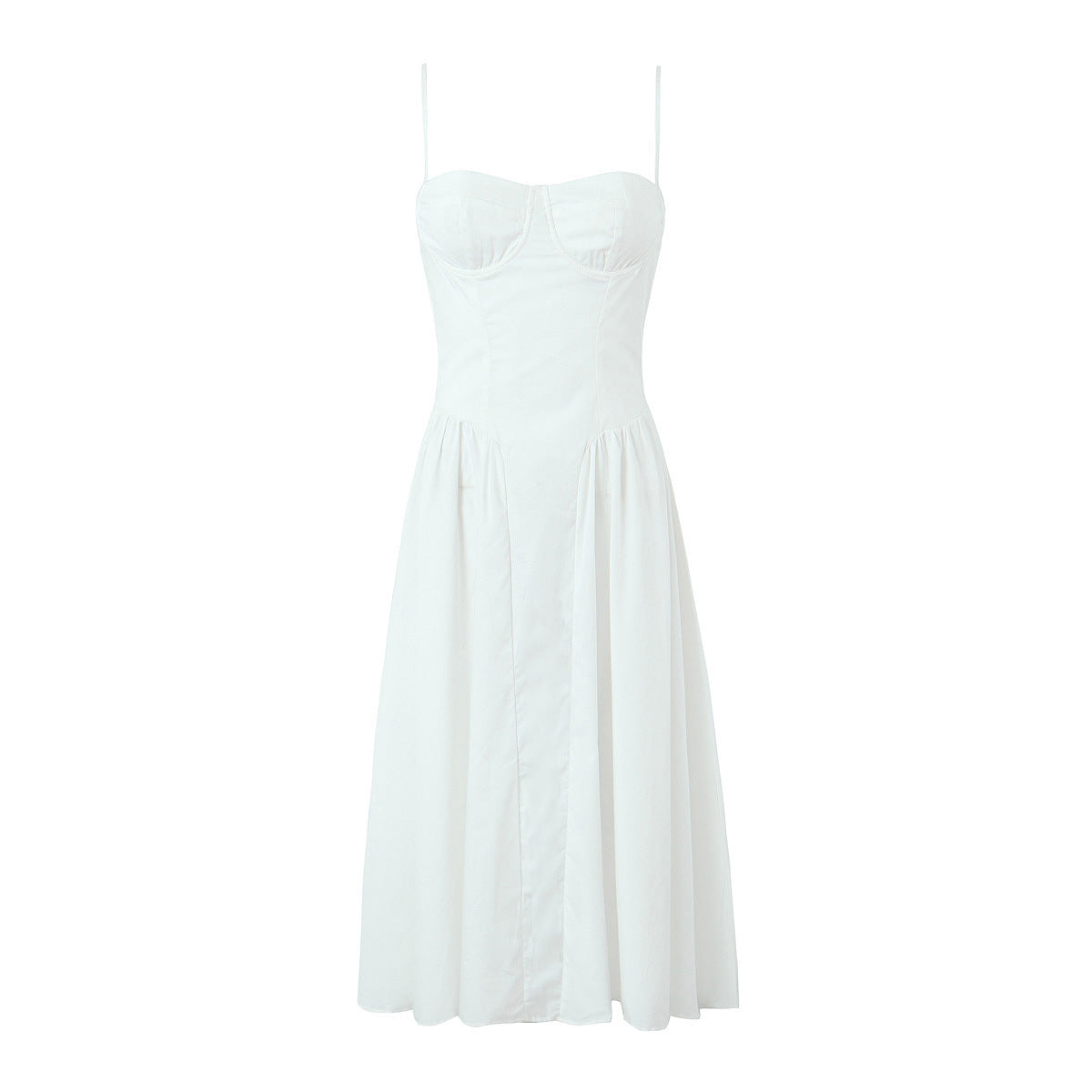 Summer European and American fashion square neck three-dimensional steel ring waist cinched pleated dress