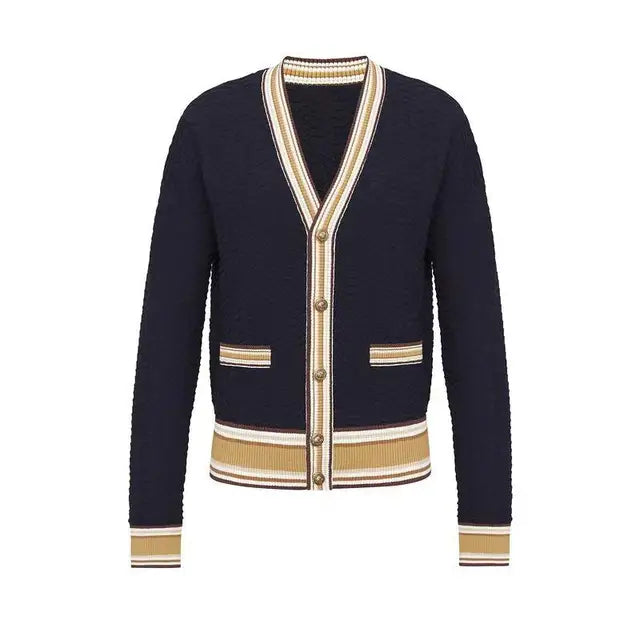 Stylish Striped Knit Sweater Cardigan Women Autumn Winter Long Sleeve V-neck Tops Single-breasted Fashion Vintage Jumpers