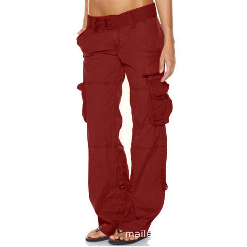 Multi pocket casual loose slimming straight leg women's work pants for women