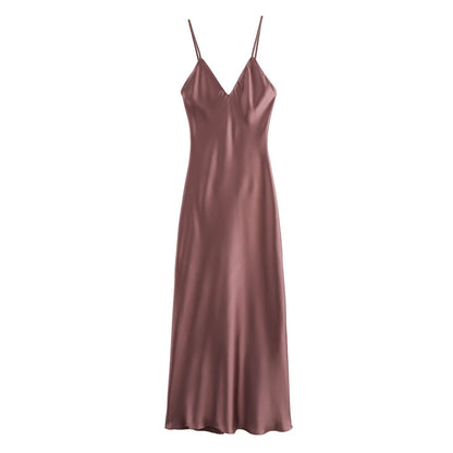 Fashion casual lingerie style silk texture suspender dress for women