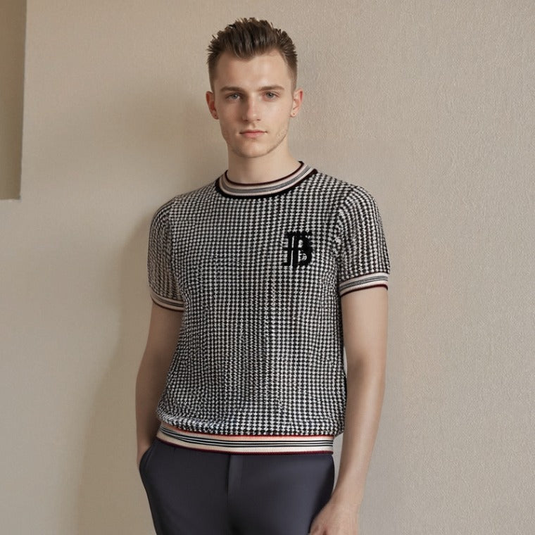 Short sleeved knitted summer houndstooth clothing