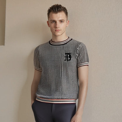 Short sleeved knitted summer houndstooth clothing