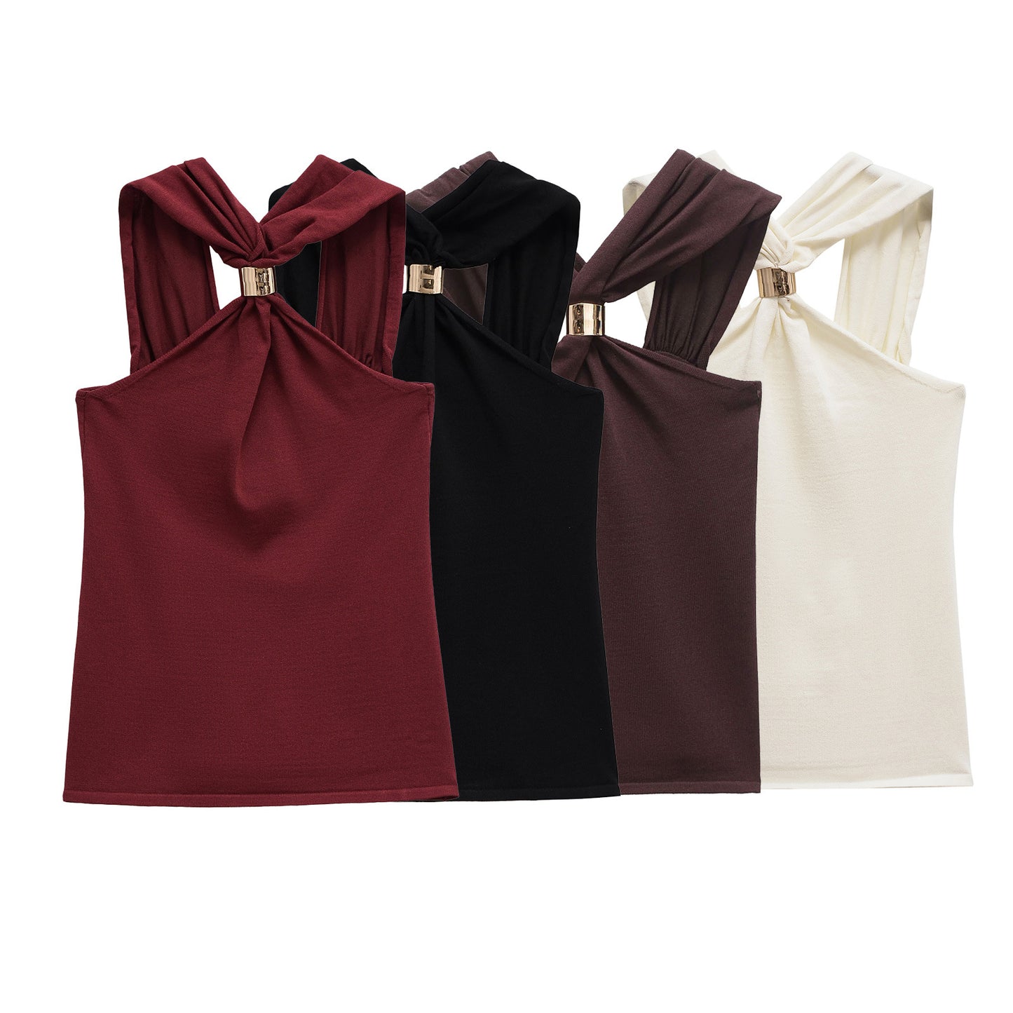 Gold inlaid knitted halter top with camisole, women's top