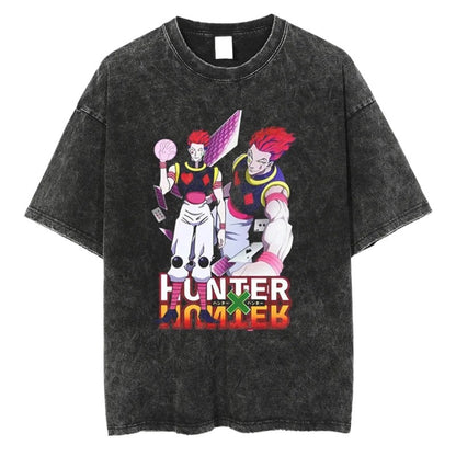 Summer New Fullmetal Alchemist Anime Print T-Shirt Summer Cotton Washed Vintage Distressed Short Sleeve Crew Neck