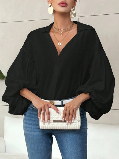 Polka Dot Half-Open Neck Loose Bubble Sleeve Long Sleeve Top