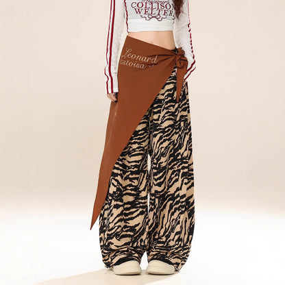 Casual broek met zebraprint rechte losse pijpen met scherpe randen