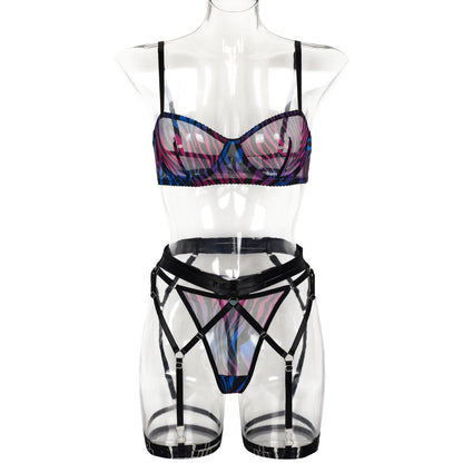 Cross-border Sexy Leopard Print Mesh Women's Lingerie Set
