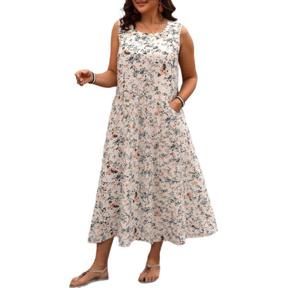 Loose Dress Style Plus Size Printed Sleeveless Strap Pocket Long Dress