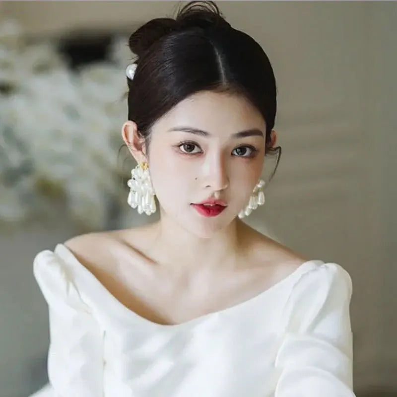 Statement Large Strands Pearl Tassel Earrings For Women Personality New Creative Bridal Wedding Party Jewelry Wholesale