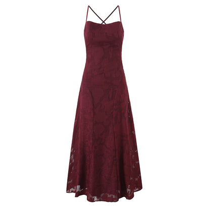 Strap up backless embroidered strapless dress dress