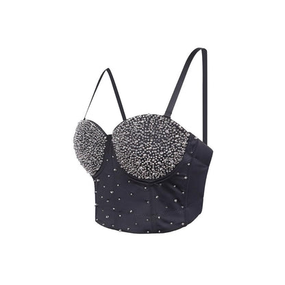 Women's Vest Handmade Beaded Boned Bustier Outerwear Small Strapless