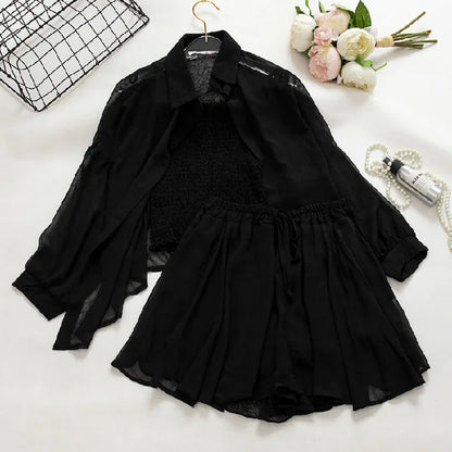 Three piece suspender top sun protection top chiffon jacket for women