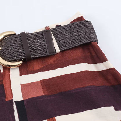 Bedrukte midi-rok met riem voor dames