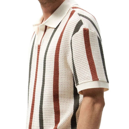 Summer striped contrasting lapel short sleeved t-shirt