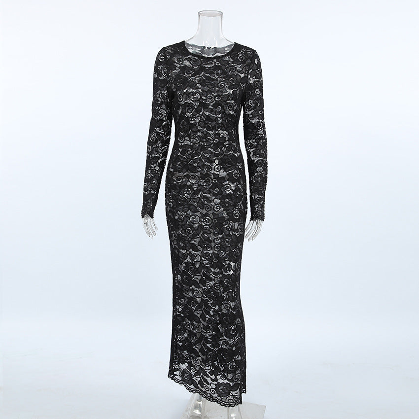 European and American perspective jacquard sexy lace fashion dress