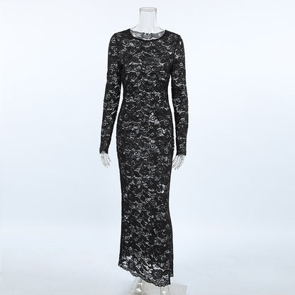 European and American perspective jacquard sexy lace fashion dress