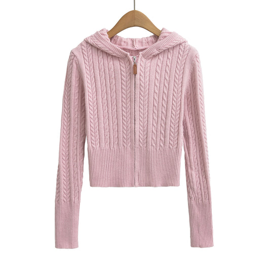 Vest met capuchon en lange mouwen en ritssluiting