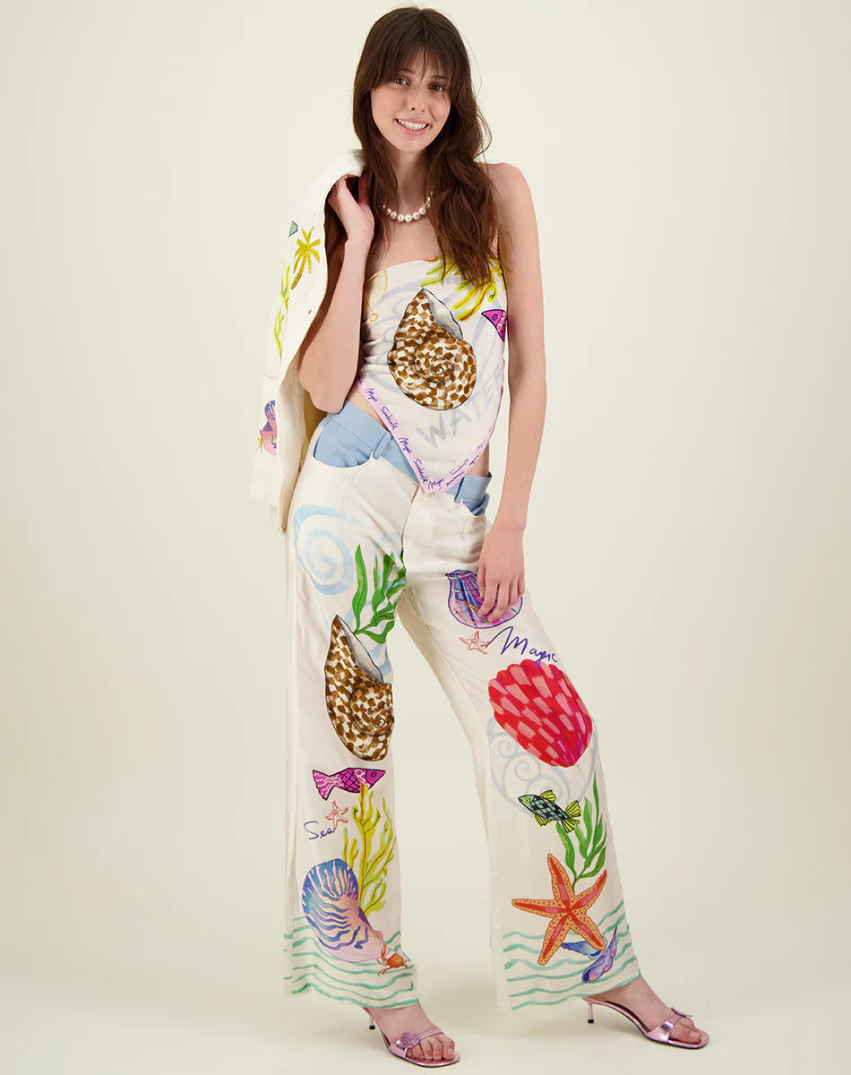 Two piece set of printed graffiti shirt and pants